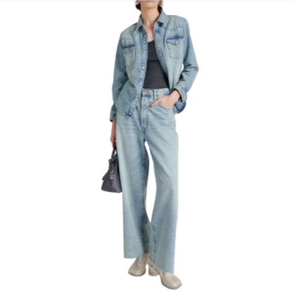 Frame Le Low Baggy Wide Leg Jeans Womens 32 Blue Relaxed Fit Button Fly Y2K Boho - Picture 1 of 14